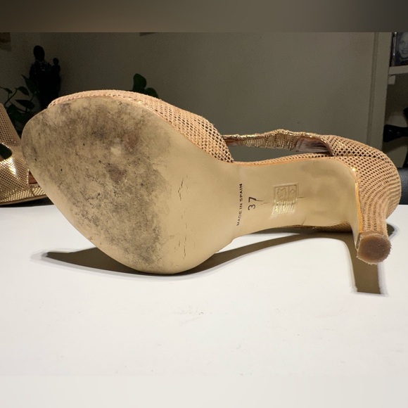 Dolfine Satie Paris Stiletto’s Open Toes Color Gold/Bronze Size Euro 37 - Picture 9 of 13